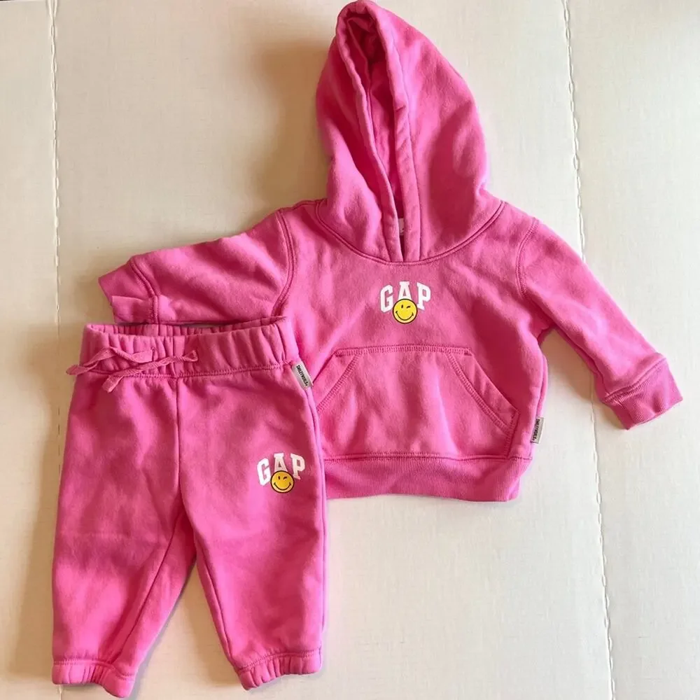 Baby Gap Smiley World Pink Sweat Set